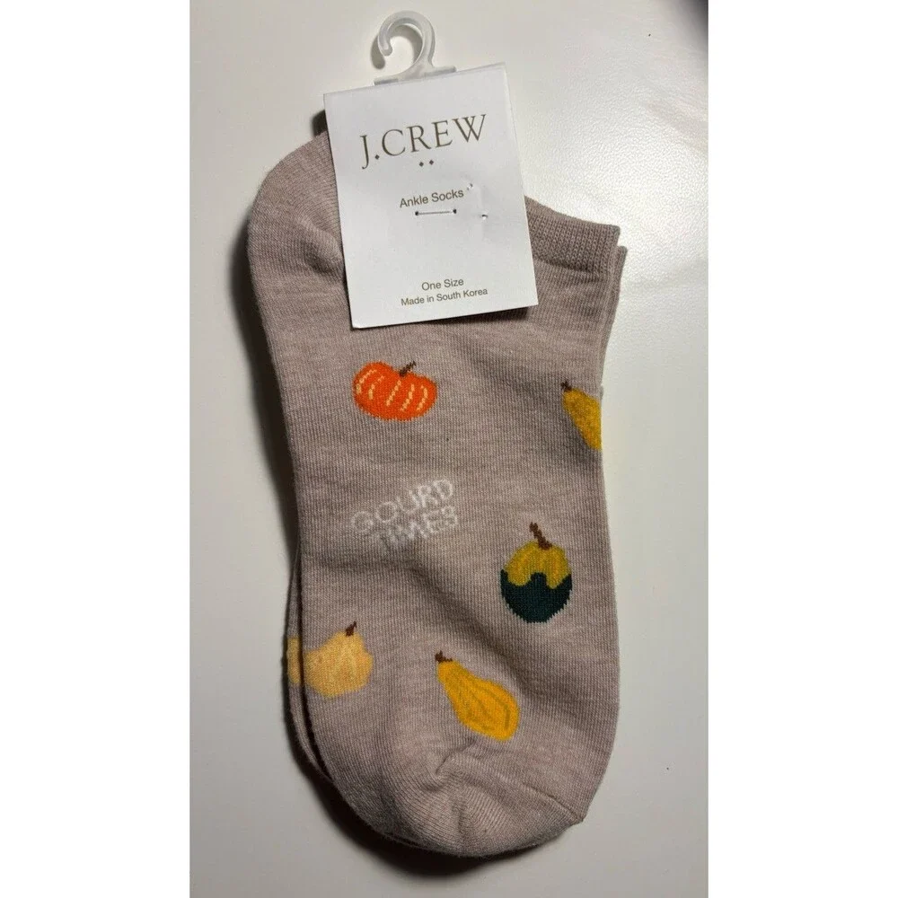J. Crew BT401 Women's Beige Ankle Socks Pumpkins Gourd Times Orange Yellow New!